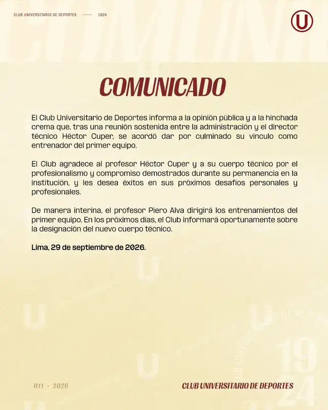 Universitario oficializó la salida de Héctor Cúper Universitario oficializó la salida de Héctor Cúper