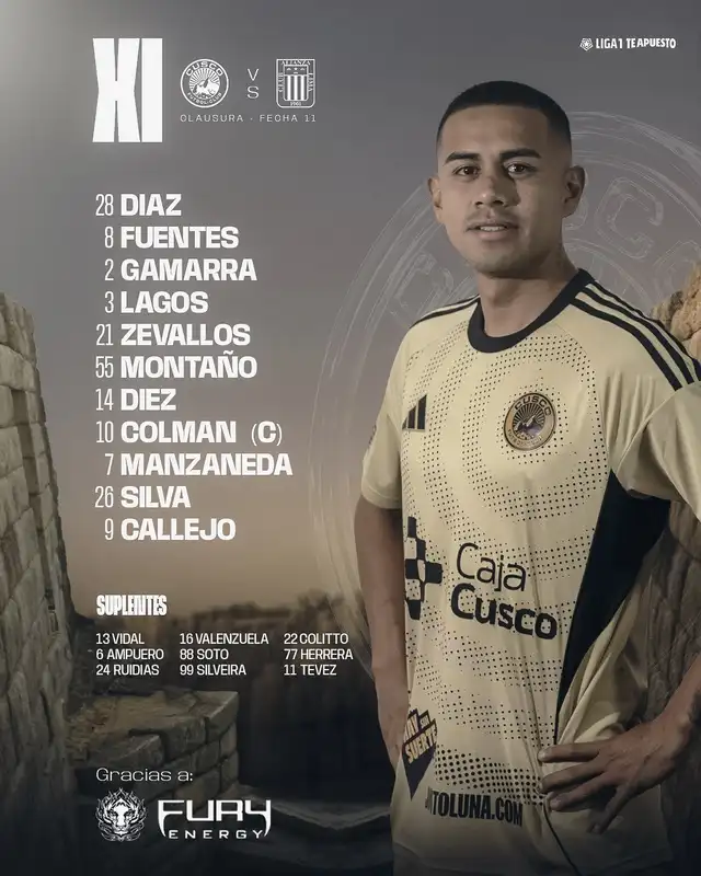 Alineación confirmada de Cusco FC. Foto: Cusco FC