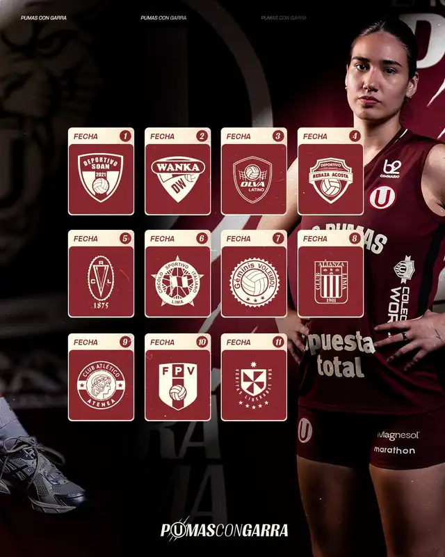 Fixture de Universitario en la Liga Peruana de Vóley 2026-2027