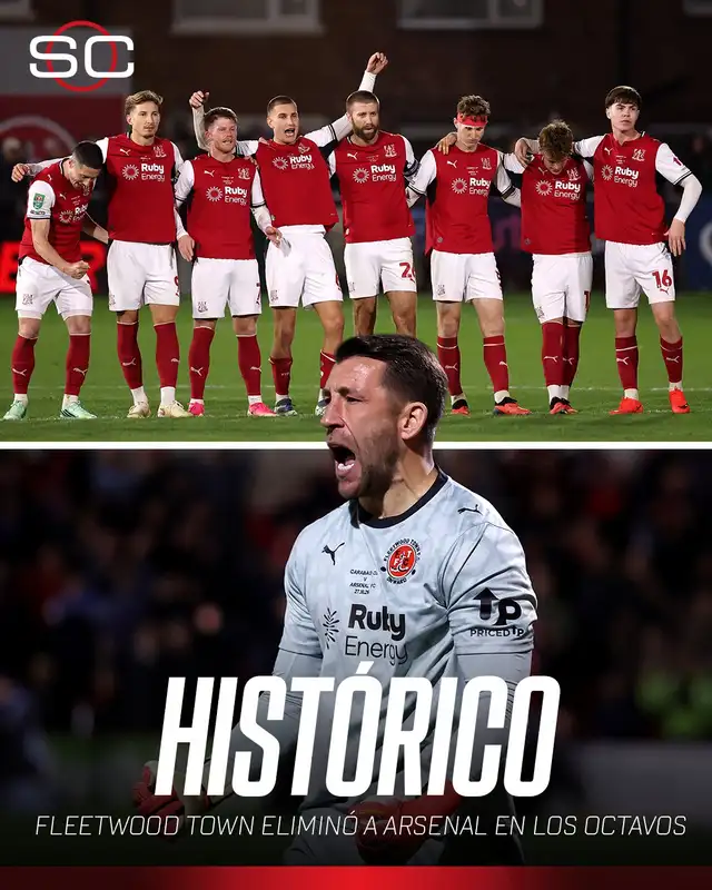 Fleetwood Town hace historia al vencer al Arsenal. Foto: ESPN