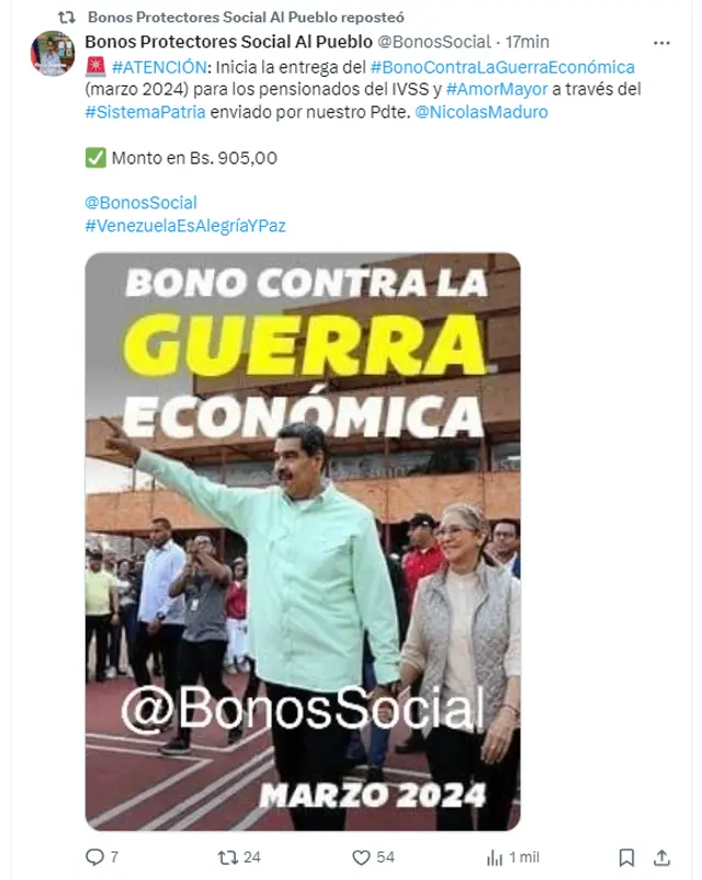 Bono Guerra pensionados IVSS