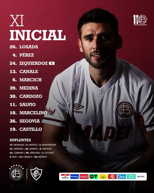Formación de Lanús vs. Fluminense. Formación de Lanús vs. Fluminense.