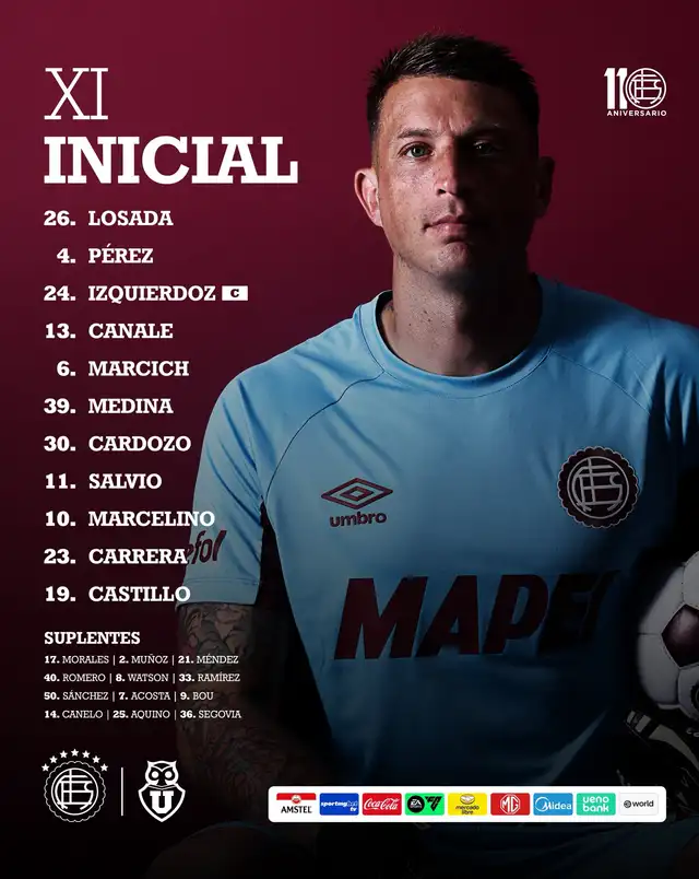 Formación de Lanús vs. U. de Chile.   