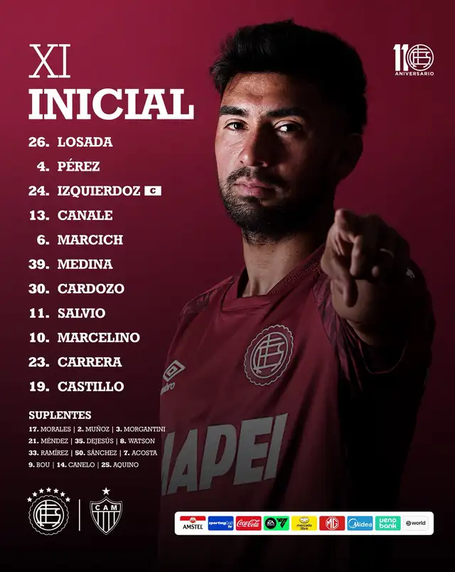 Formación de Lanús vs. Atlético Mineiro.   
