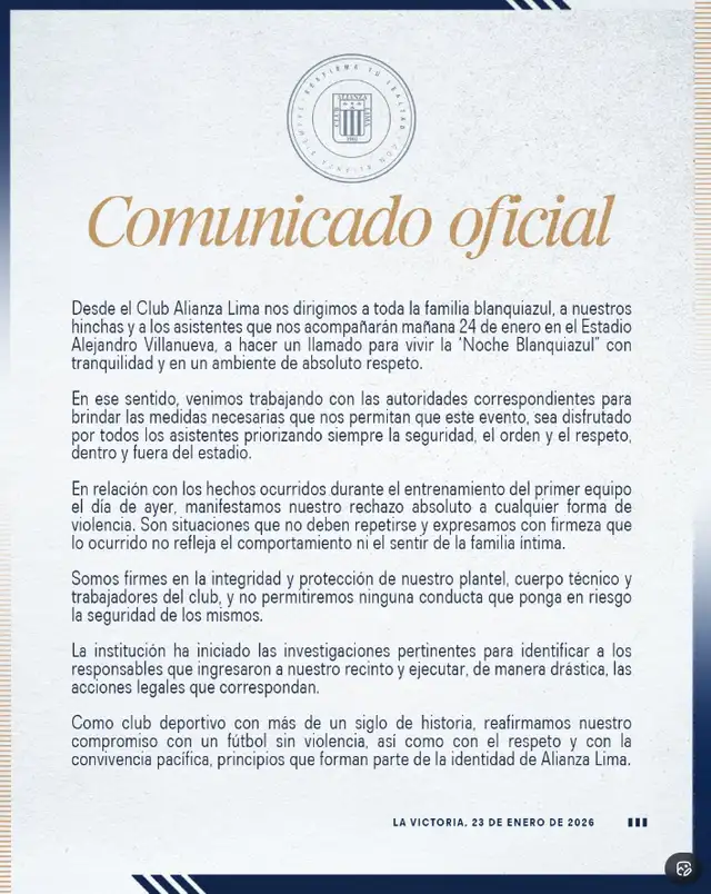 Comunicado Alianza Lima