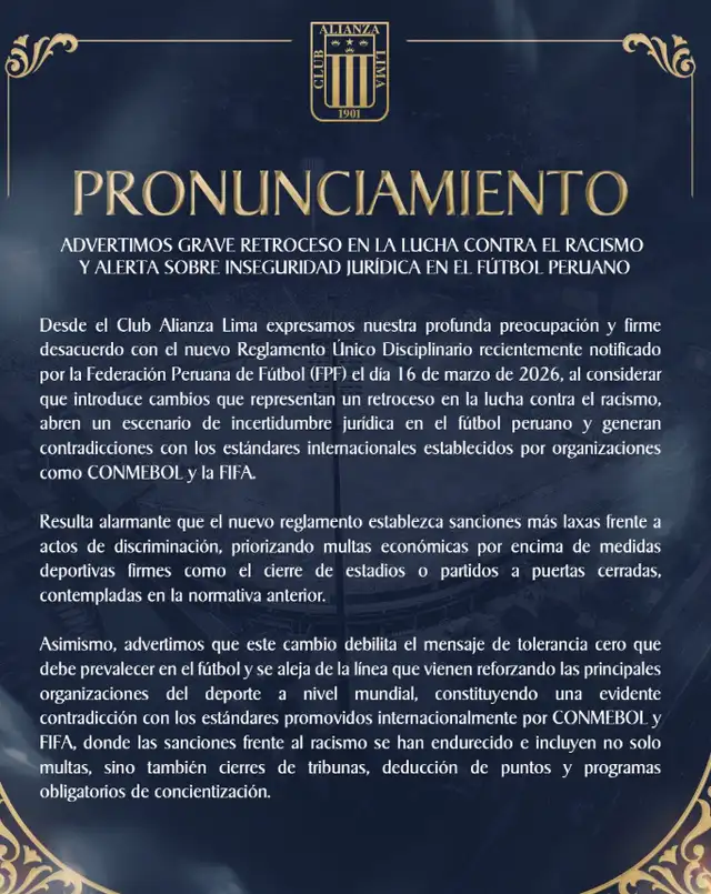 Comunicado de Alianza Lima. Foto: X  