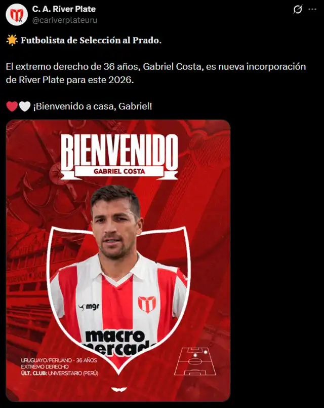 River Plate anunció a Gabriel Costa.