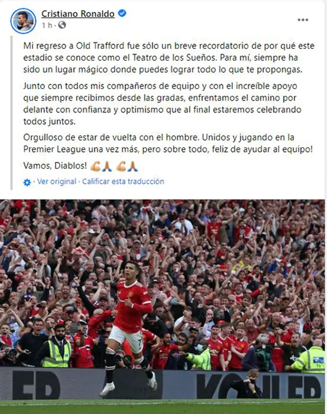 Cristiano Ronaldo y el mensaje a toda la afición del Manchester United.   