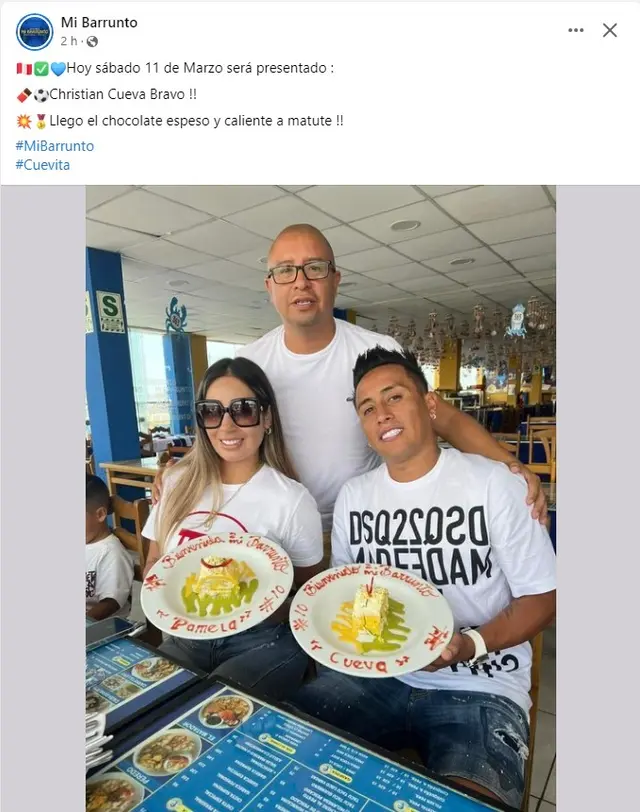 Christian Cueva y su esposa Pamela López comiendo en la cevichería mi Barrunto. Foto: Mi Barrunto | Facebook   