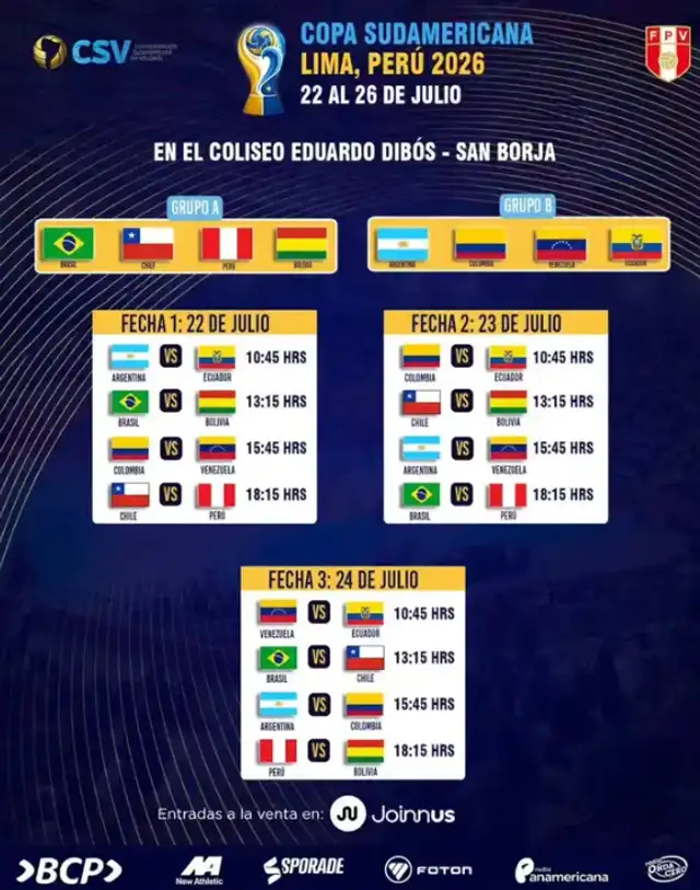 Programación de la Copa Sudamericana de Vóley 2026. Programación de la Copa Sudamericana de Vóley 2026.