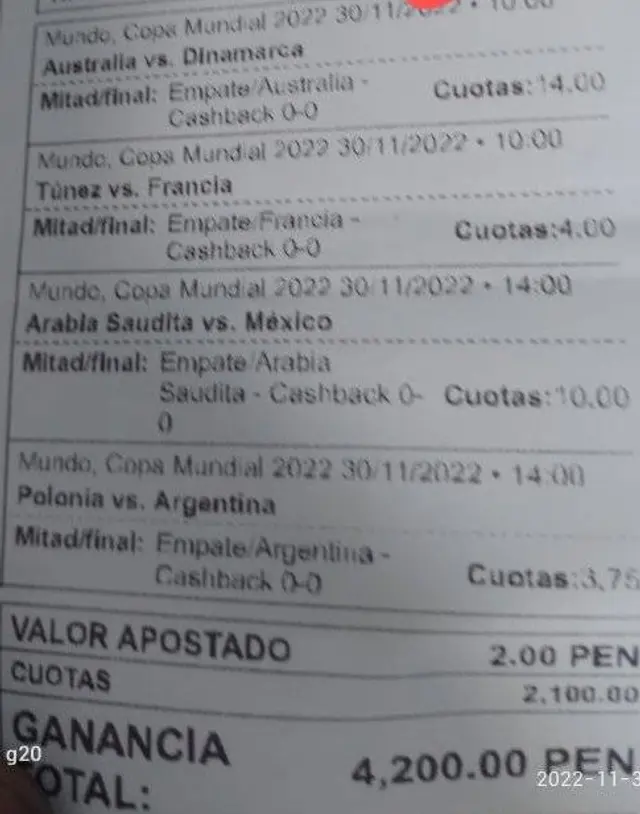 Peruano apuesta 2 soles a favor de Argentina. | Fuente: Leo apuestas- FB