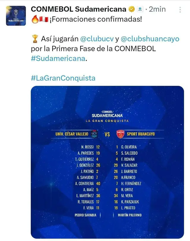 Alineaciones erróneas de Vallejo vs. Sport Huancayo