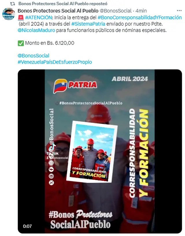 Bono Patria 6.120 bolívares Bono Patria 6.120 bolívares