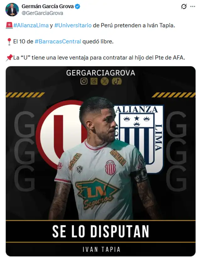 Iván Tapia podría llegar a la Liga 1 en este 2026