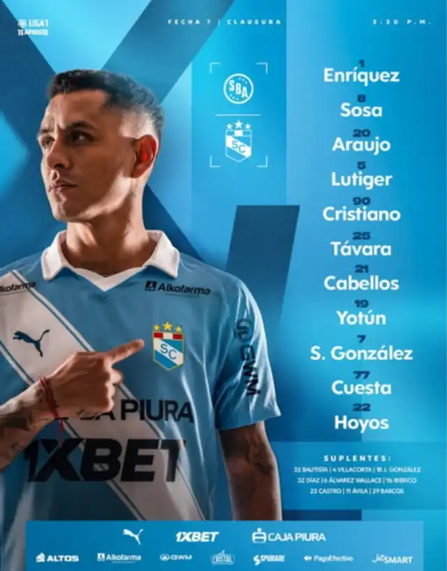 Alineación de Sporting Cristal para el duelo contra Sport Boys. Foto: Sporting Cristal Alineación de Sporting Cristal para el duelo contra Sport Boys. Foto: Sporting Cristal