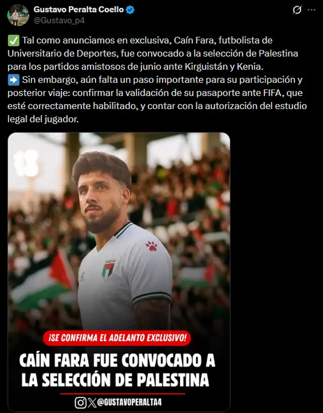 Caín Fara representará a Palestina Caín Fara representará a Palestina