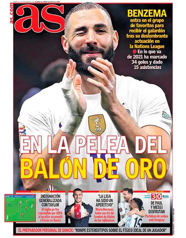 Diario AS de España destacó a Benzema. Diario AS de España destacó a Benzema.