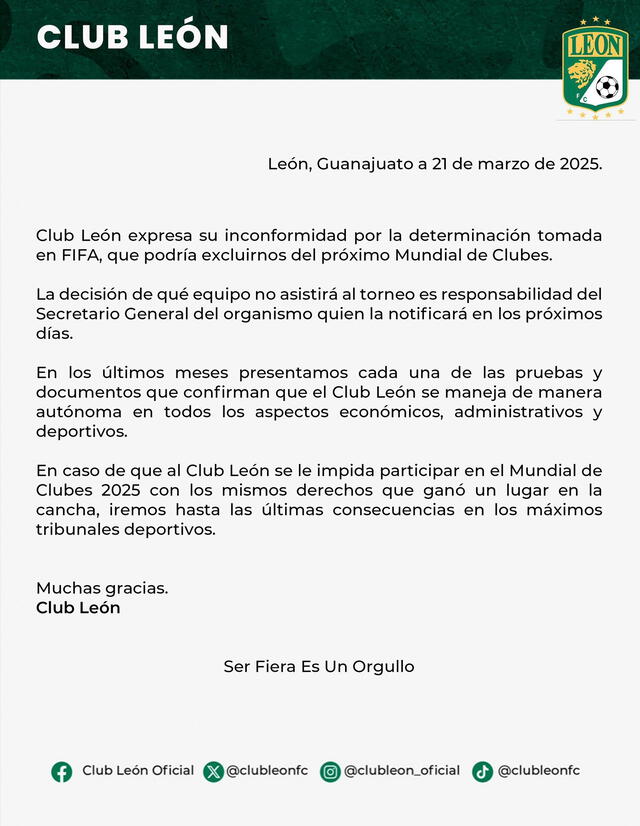 Comunicado Club León