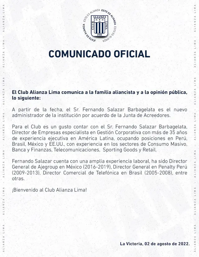 Alianza Lima anunció a Fernando Salazar.