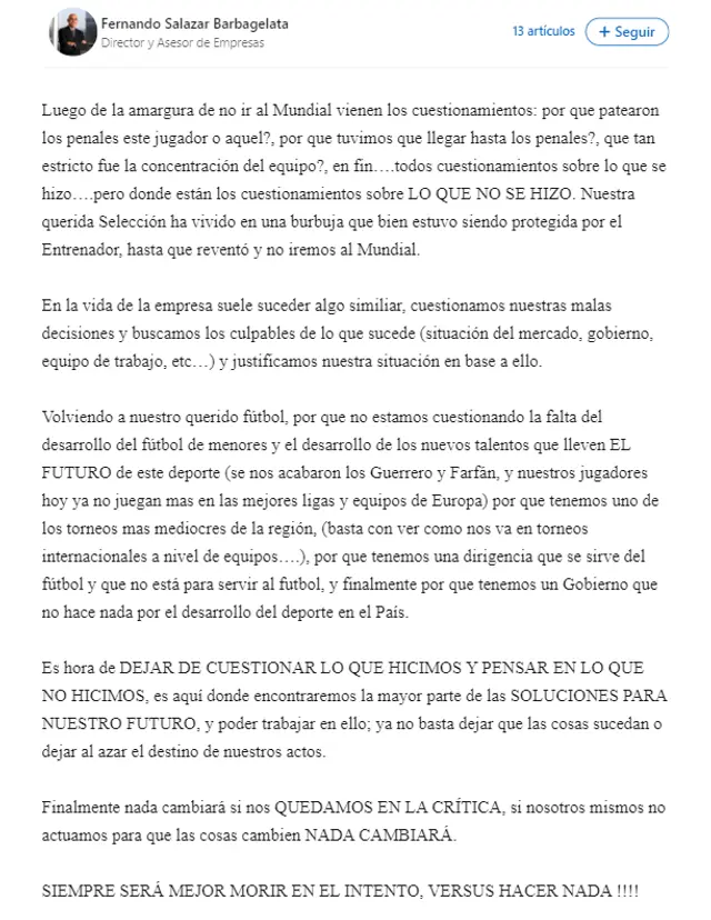 La vez que el administrador de Alianza criticó el fútbol peruano.