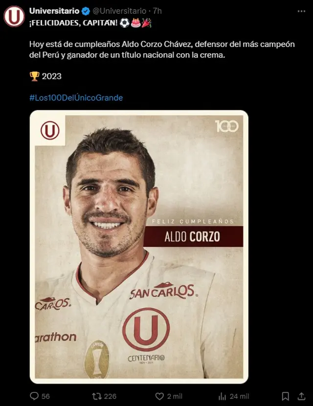 Aldo Corzo está de cumpleaños en Universitario