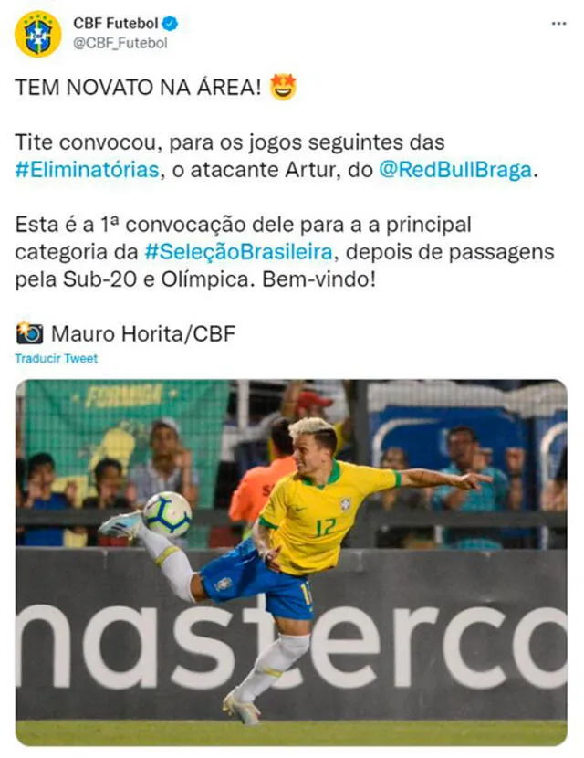 Artur convocado a la Selección de Brasil.   
