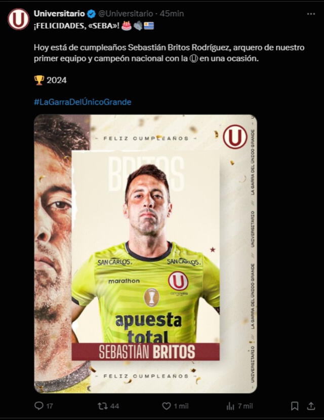 Sebastián Britos está de cumpleaños. | FOTO: Prensa Universitario   