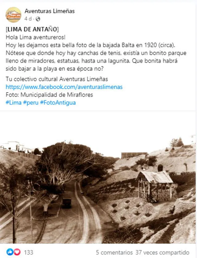 ¿Cómo lucía La bajada Balta en 1920? / Foto: Municipalidad de Miraflores ¿Cómo lucía La bajada Balta en 1920? / Foto: Municipalidad de Miraflores