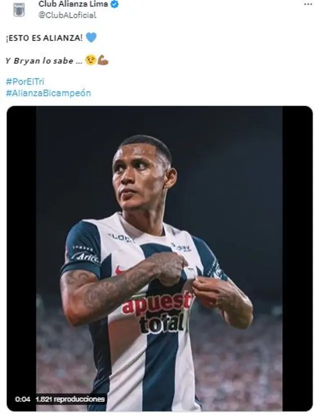  Alianza Lima infló pecho por el sorpresivo gesto de Bryan Reyna.   