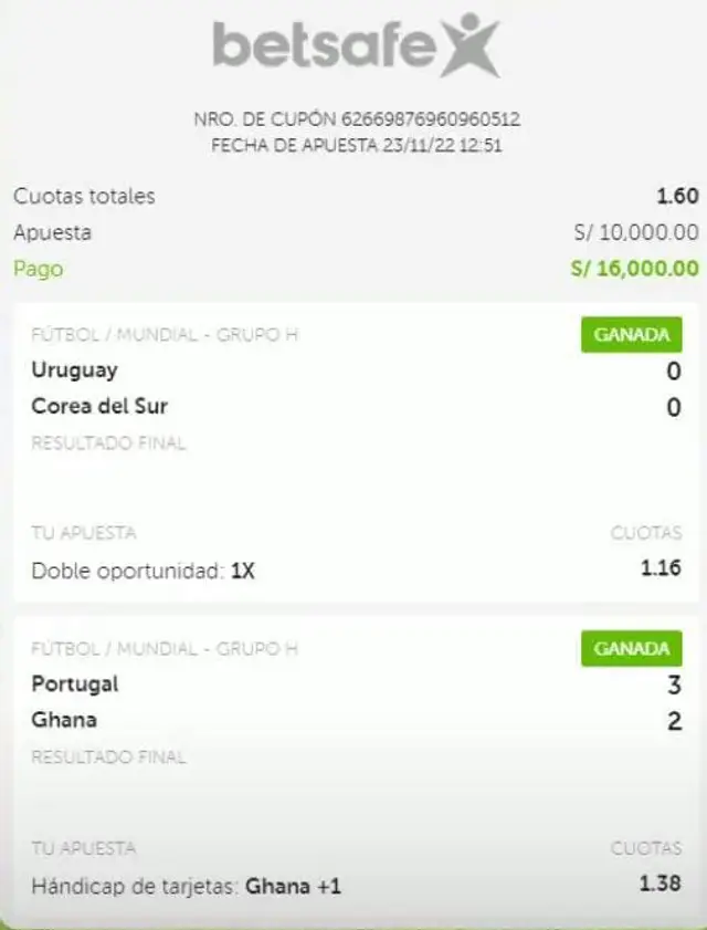 Apuesta que realizó el joven. Apuesta que realizó el joven.