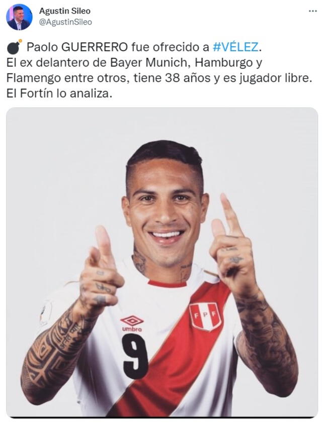  Paolo Guerrero fue ofrecido a Vélez Sarsfield.   