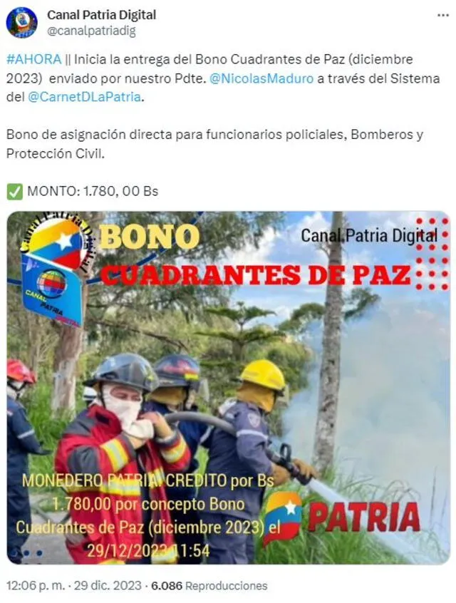 Bono cuadrantes de paz