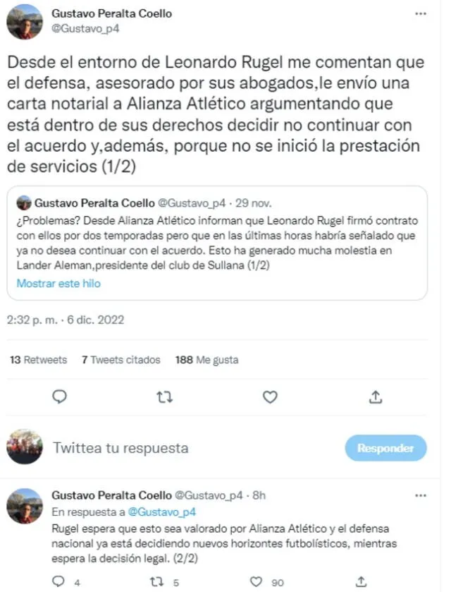 Leonardo Rugel quiere rescindir con Alianza Atlético.