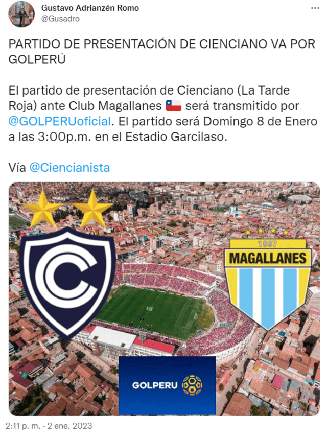 GOLPERÚ transmitirá el partido de Cienciano.