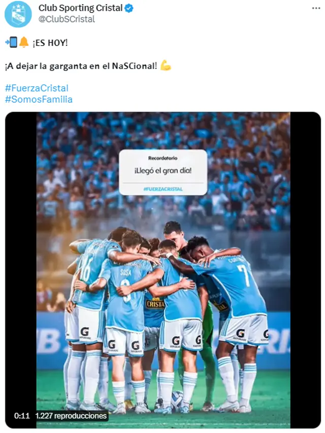 Sporting Cristal se pronunció con motivador mensaje para partido con Huracán.