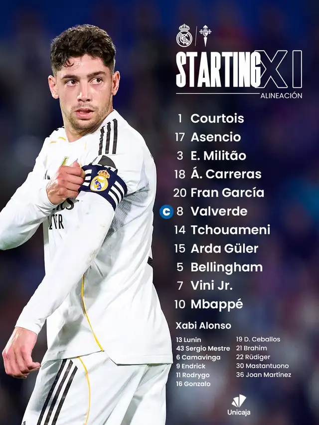 Alineación de Real Madrid vs. Celta de Vigo. Alineación de Real Madrid vs. Celta de Vigo.