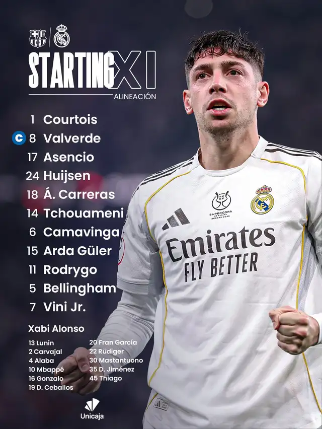 Alineación de Real Madrid vs. Barcelona.   