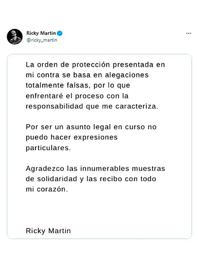 Ricky Martin comunicado denuncia violencia doméstica