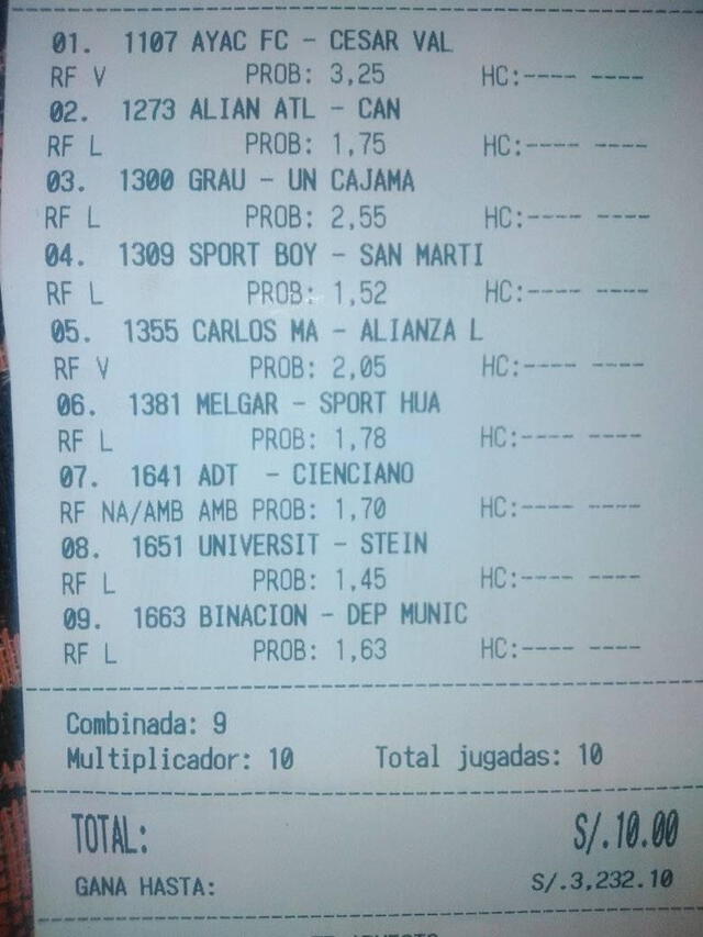 Hincha apuesta sus últimos 10 soles a partidos de la Liga 1