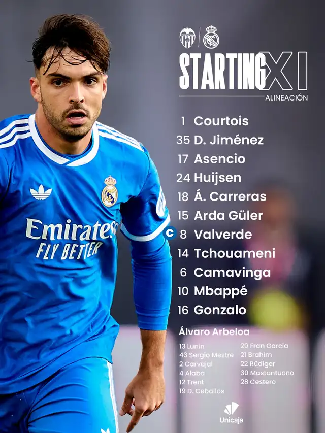Alineación de Real Madrid vs. Valencia.   