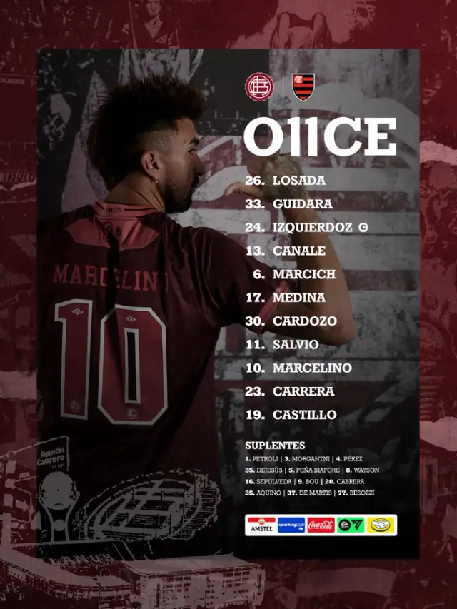 Formación de Lanús vs. Flamengo.   