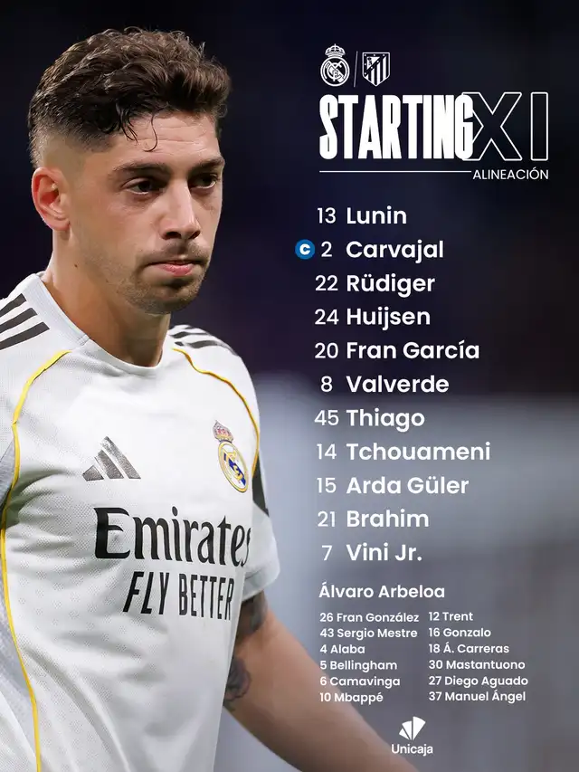 Alineación Real Madrid ante Atlético de Madrid. Foto: Real Madrid