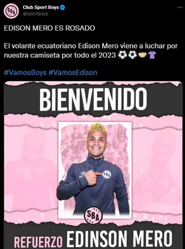  Edinson Mero es nuevo jugador de Sport Boys.   