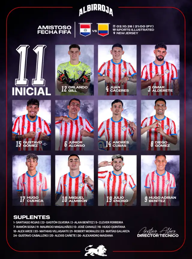 Alineación de Paraguay contra Colombia. Alineación de Paraguay contra Colombia.