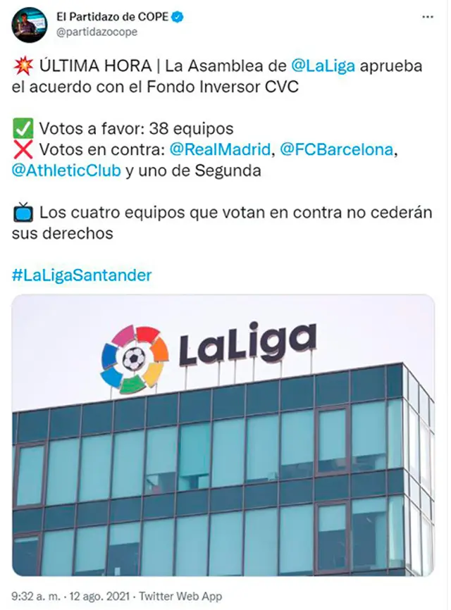 LaLiga entra en un nuevo rumbo con el CVC. Foto: Captura. LaLiga entra en un nuevo rumbo con el CVC. Foto: Captura.