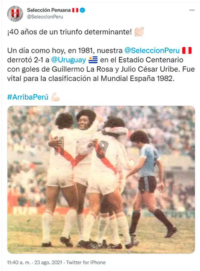Selección Peruana recordó duelo ante Uruguay en 1981.   