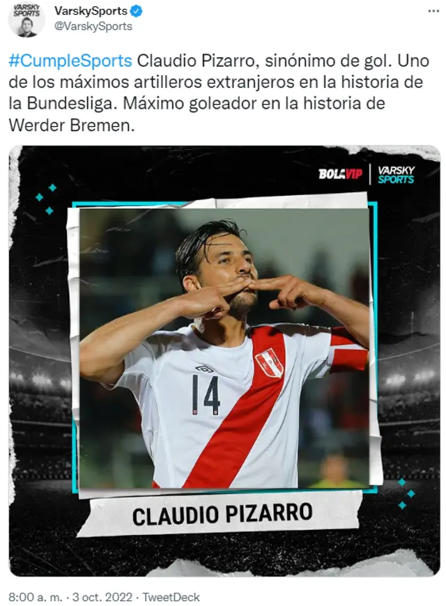 Claudio Pizarro fue saludado por Juan Pablo Varsky.
