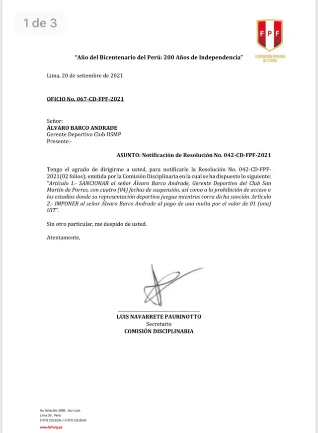 Comunicado FPF Comunicado FPF