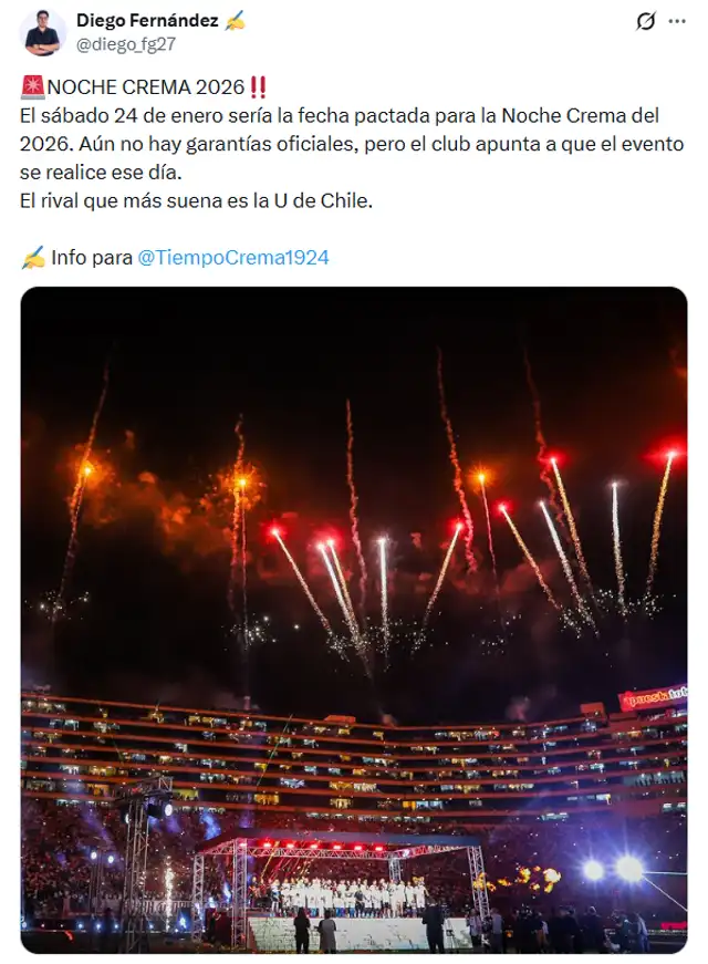  La Noche Crema de Universitario se jugaría el 24 de enero 