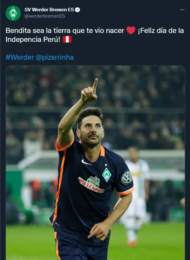 Werder Bremen elogia a Pizarro en saludo al Perú